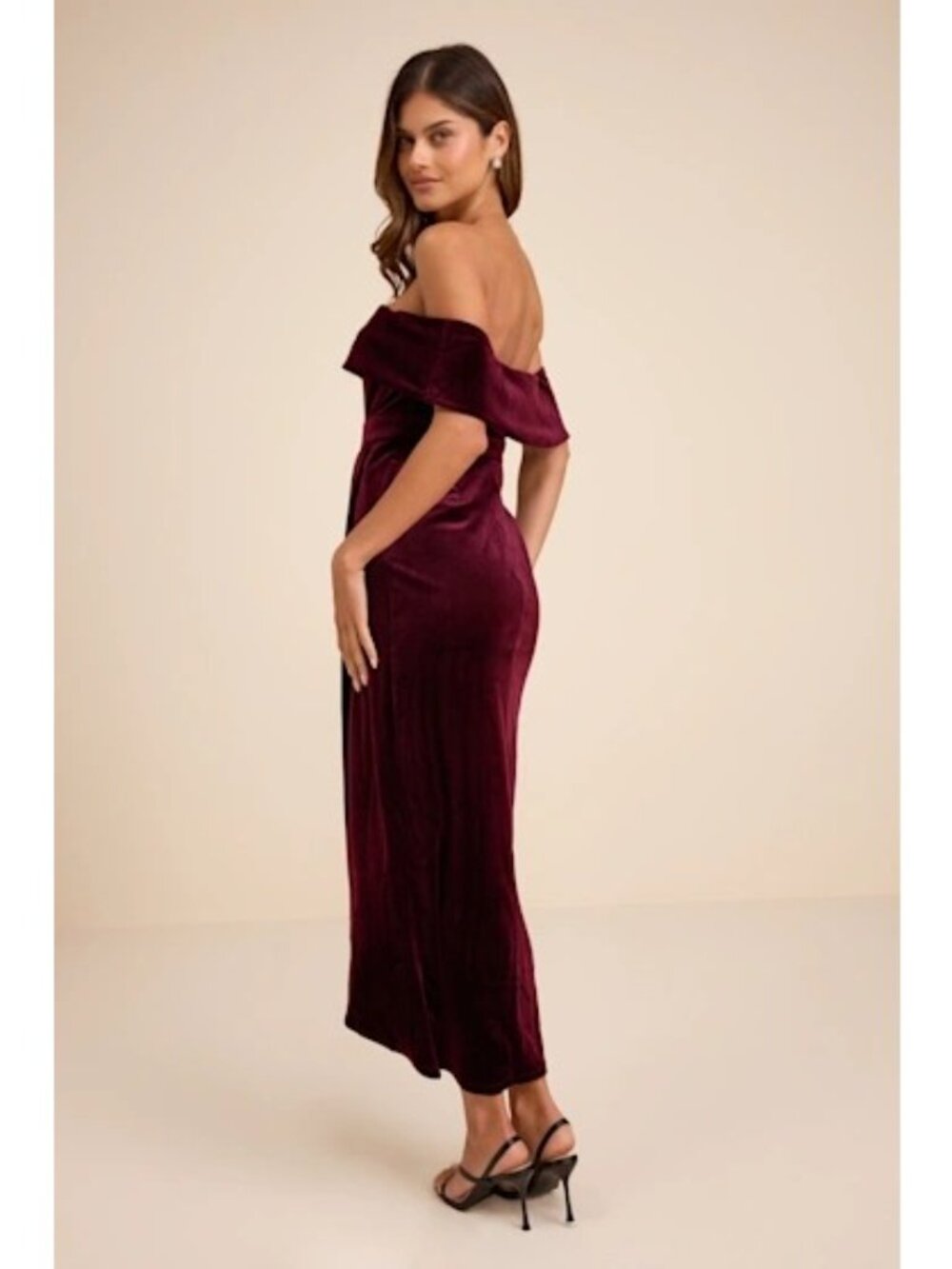 Lulus Dress Size XL Burgundy Velvet Off Shoulder Maxi Sleeveless Formal Gown - Picture 3 of 12